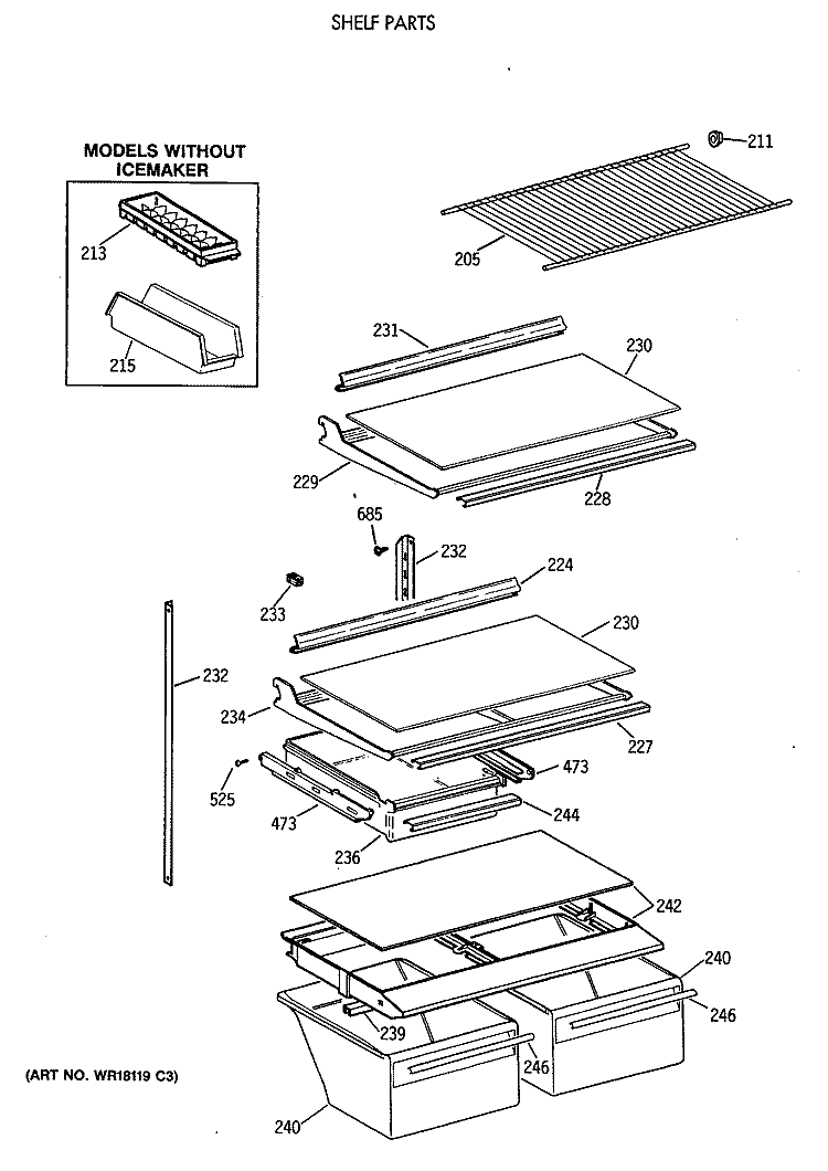 SHELF PARTS Diagram and Parts List for MTX18GIXBRAA  General Electric Refrigerator