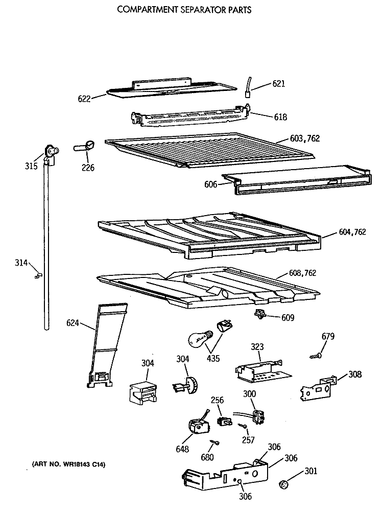 COMPARTMENT SHELF PARTS Diagram and Parts List for MTX18GIXBRAA  General Electric Refrigerator