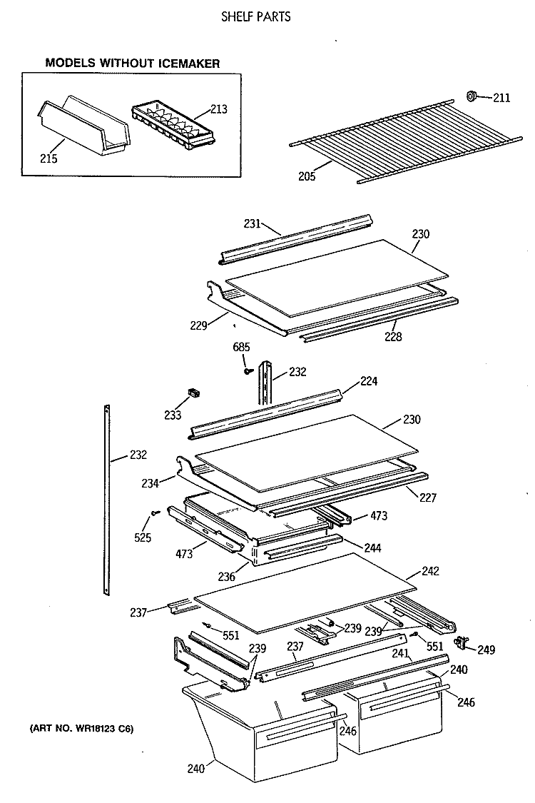SHELF PARTS Diagram and Parts List for MTX21GIXBRWW  General Electric Refrigerator