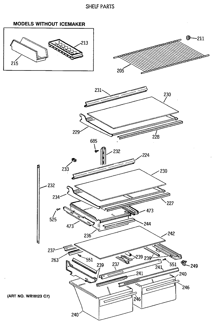 SHELF PARTS Diagram and Parts List for MTX24GIXBRAA  General Electric Refrigerator