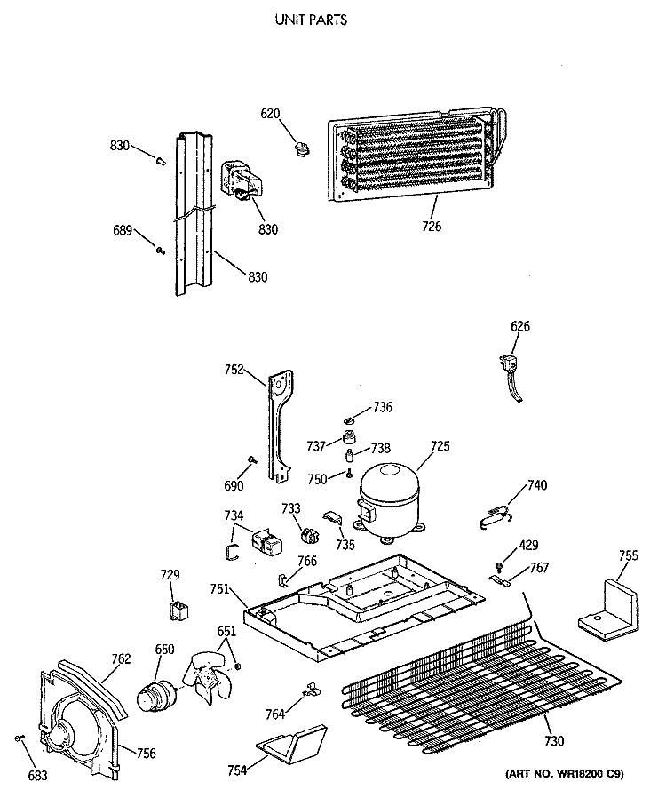 UNIT PARTS Diagram and Parts List for MTX24GIXBRAA  General Electric Refrigerator