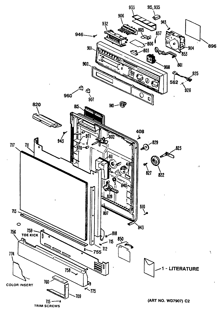 Section Diagram and Parts List for PSD930V-64WW  General Electric Dishwasher