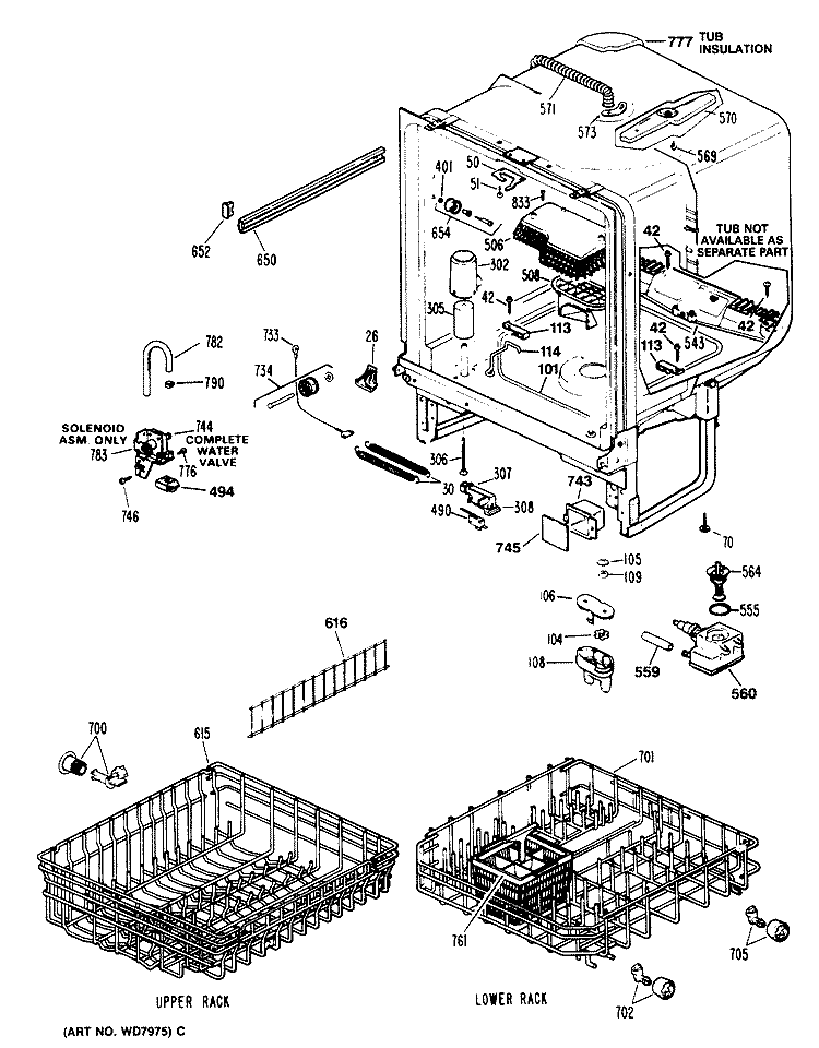 Section Diagram and Parts List for PSD930V-64WW  General Electric Dishwasher