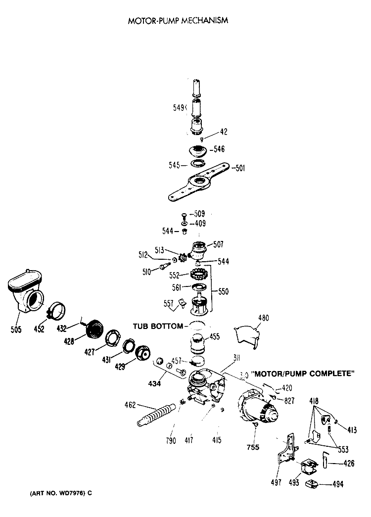 MOTOR - PUMP MECHANISM Diagram and Parts List for PSD930V-64WW  General Electric Dishwasher