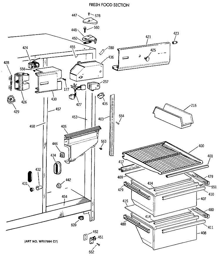 FRESH FOOD SECTION Diagram and Parts List for MSX20BAXAAD  General Electric Refrigerator