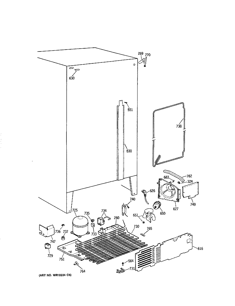 Section Diagram and Parts List for MSX20BAXAAD  General Electric Refrigerator
