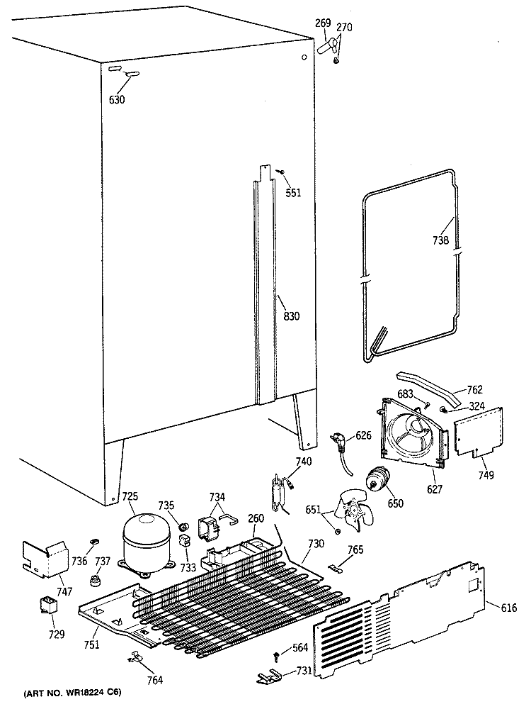 Section Diagram and Parts List for MSX20GAXAAA  General Electric Refrigerator