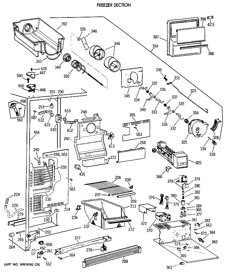 FREEZER SECTION Diagram and Parts List for MSX22GRXAAA  General Electric Refrigerator