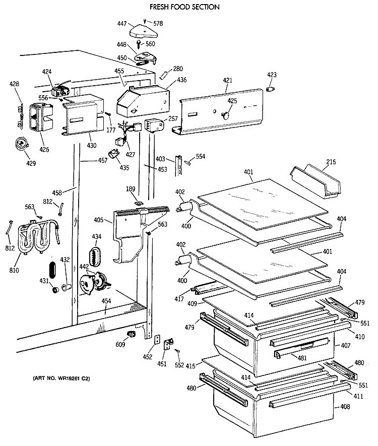 FRESH FOOD SECTION Diagram and Parts List for MSX22GRXAAA  General Electric Refrigerator