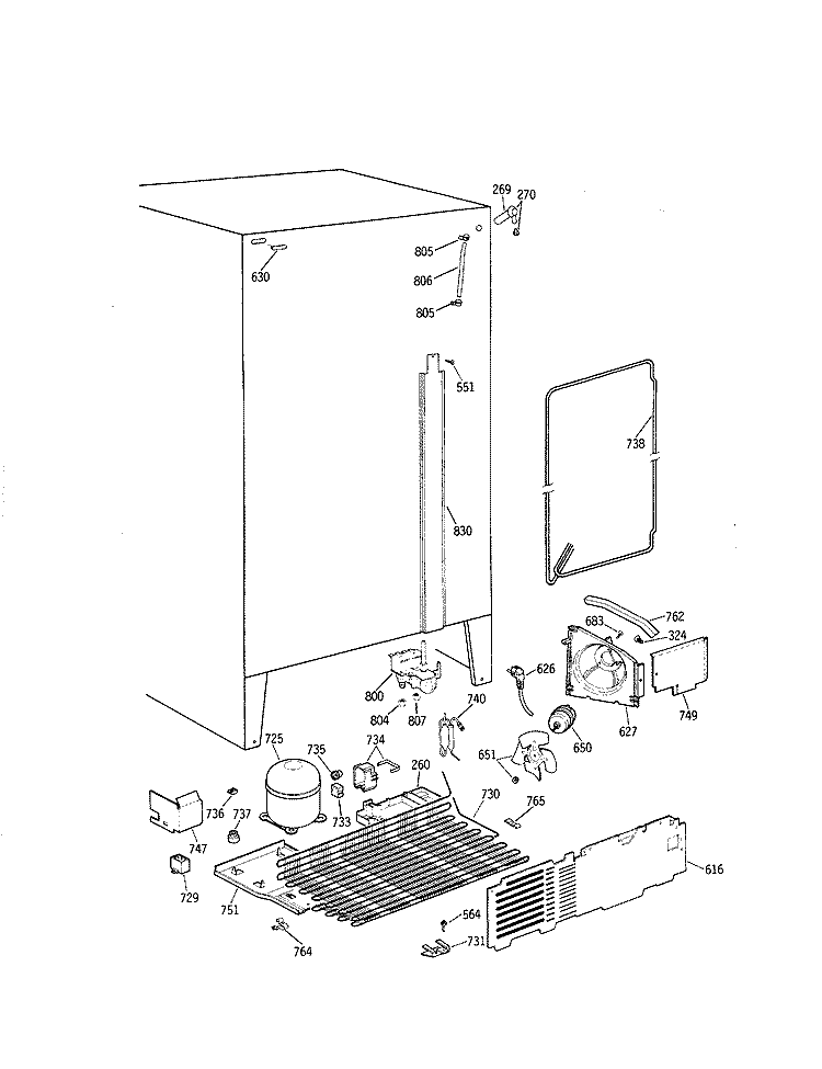 Section Diagram and Parts List for MSX22GRXAAA  General Electric Refrigerator
