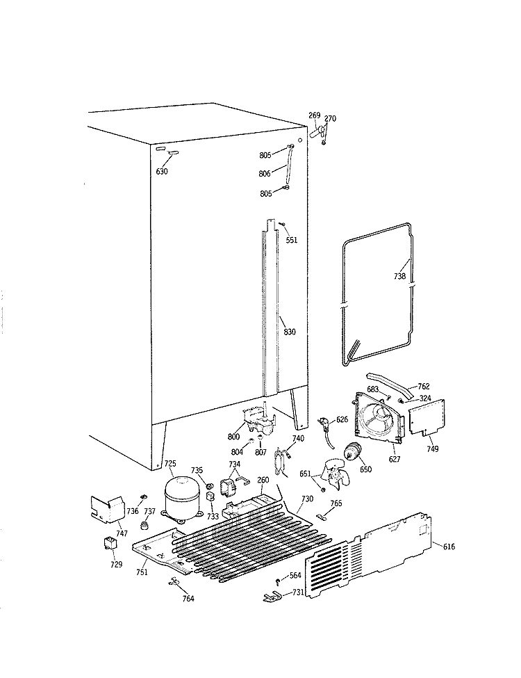 Section Diagram and Parts List for MSX22KWXAAD  General Electric Refrigerator