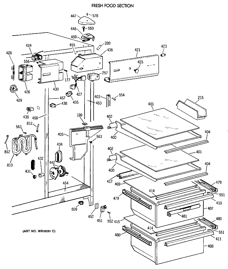 FRESH FOOD SECTION Diagram and Parts List for MSX24GRXAAA  General Electric Refrigerator