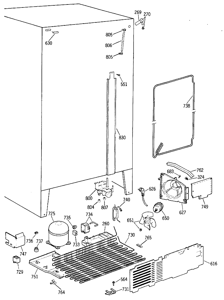 Section Diagram and Parts List for MSX24GRXAAA  General Electric Refrigerator