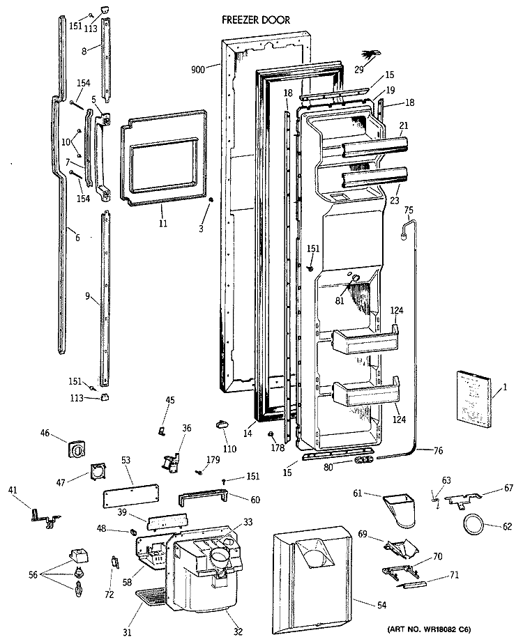 FREEZER DOOR Diagram and Parts List for MSX27DRXAAA  General Electric Refrigerator