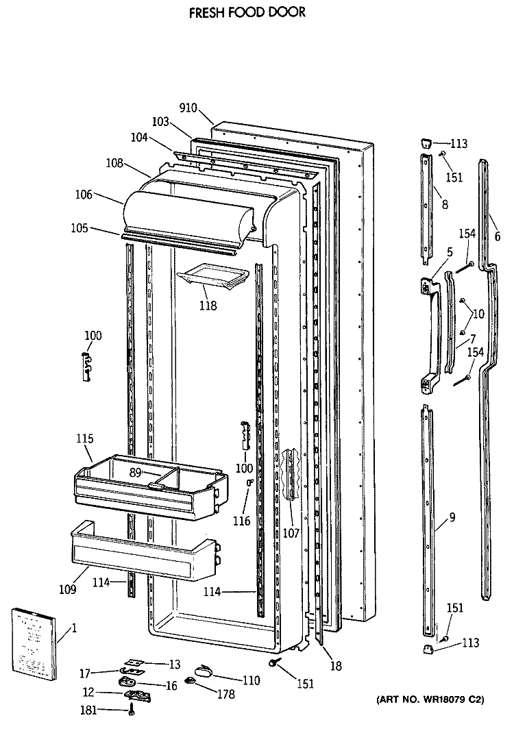 FRESH FOOD DOOR Diagram and Parts List for MSX27DRXAAA  General Electric Refrigerator