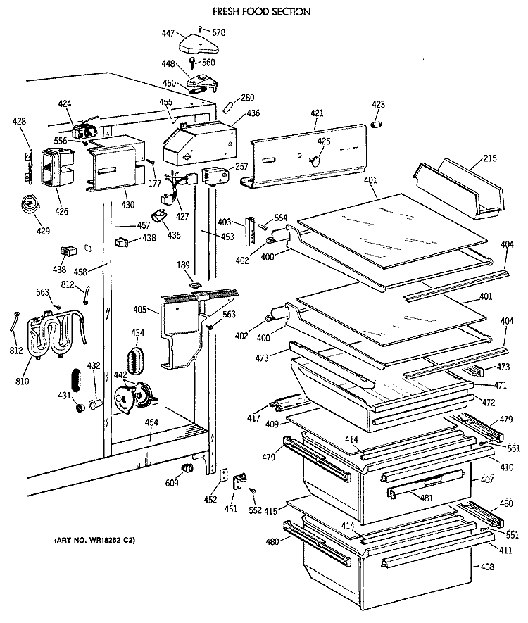 FRESH FOOD SECTION Diagram and Parts List for MSX27DRXAAA  General Electric Refrigerator