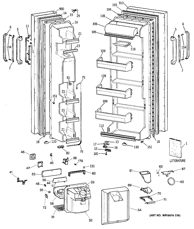 Section Diagram and Parts List for MSX24KWXAAD  General Electric Refrigerator