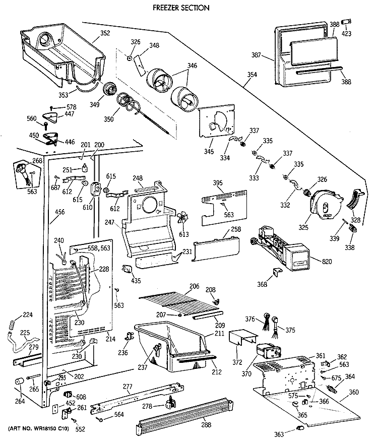 FREEZER SECTION Diagram and Parts List for MSX24KWXAAD  General Electric Refrigerator