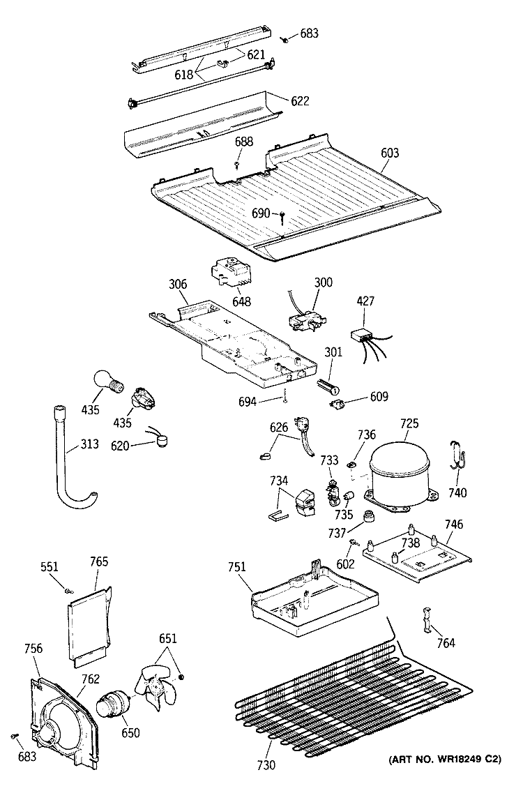 Section Diagram and Parts List for MTX14CYXKRAD  General Electric Refrigerator