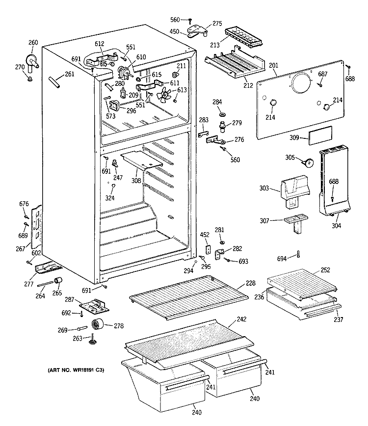 Section Diagram and Parts List for MTX14EYXKRWH  General Electric Refrigerator