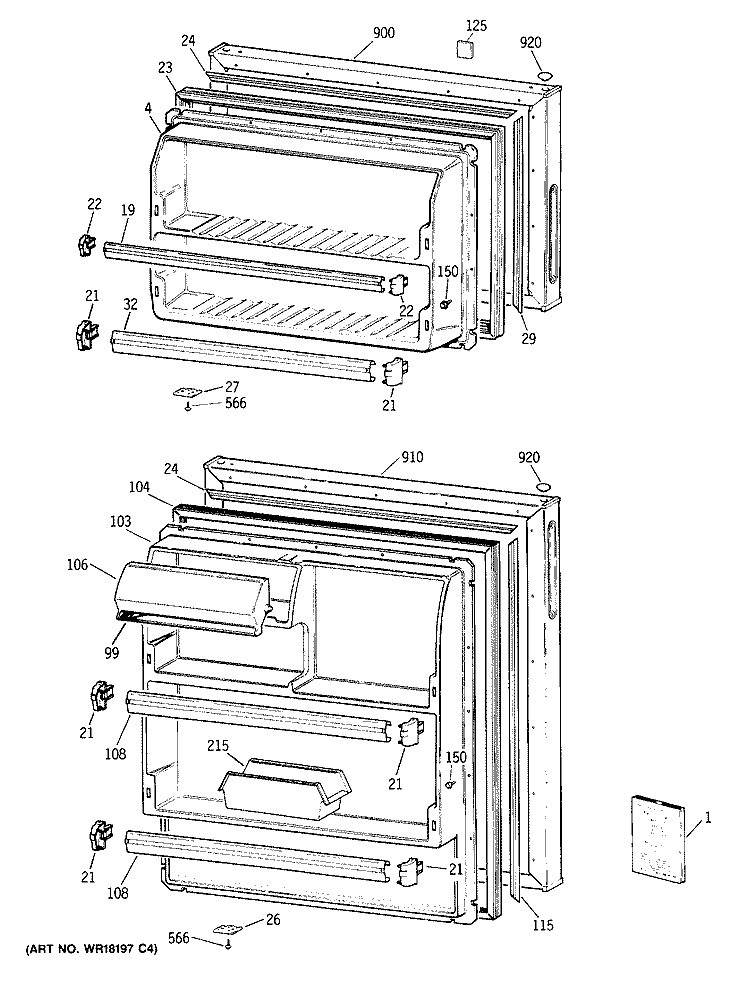 Section Diagram and Parts List for MTX16EYXKRAD  General Electric Refrigerator