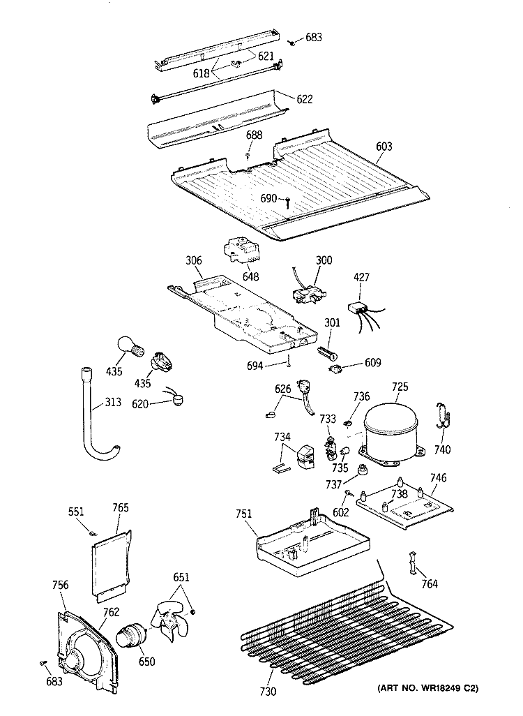 Section Diagram and Parts List for MTX16EYXKRAD  General Electric Refrigerator