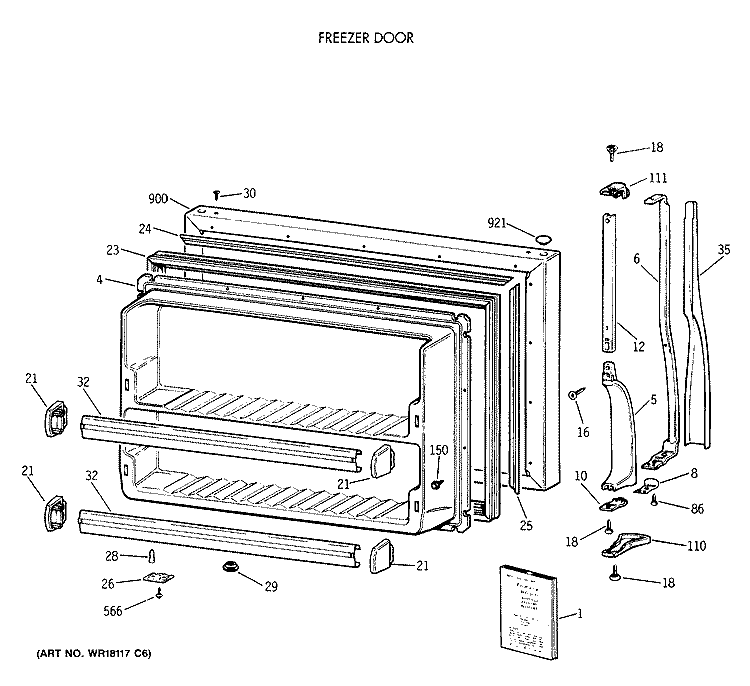 FREEZER DOOR Diagram and Parts List for MTX18EAXCRAD  General Electric Refrigerator