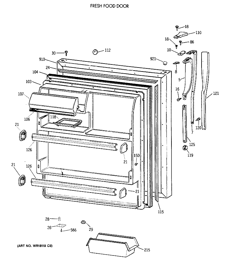 FRESH FOOD DOOR Diagram and Parts List for MTX18EAXCRAD  General Electric Refrigerator