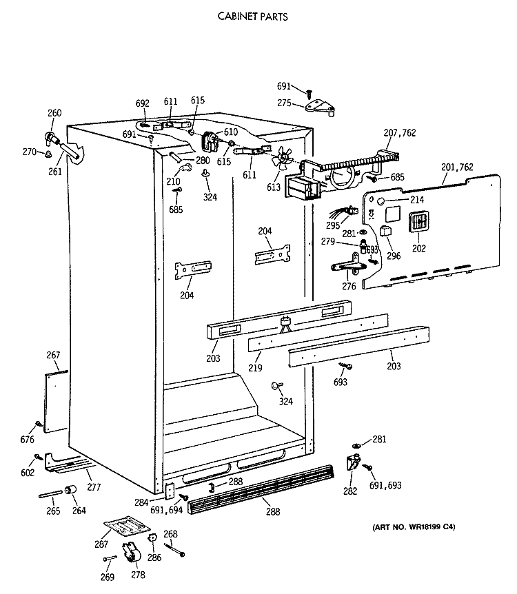 CABINET PARTS Diagram and Parts List for MTX18EAXCRAD  General Electric Refrigerator