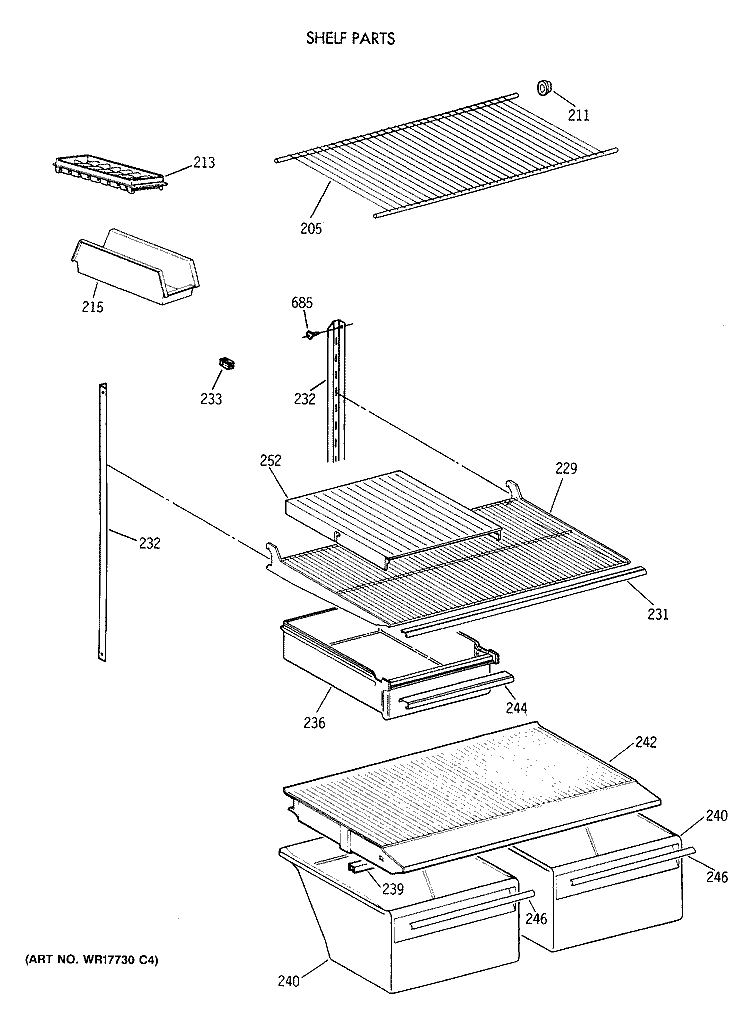 SHELF PARTS Diagram and Parts List for MTX18EAXCRAD  General Electric Refrigerator