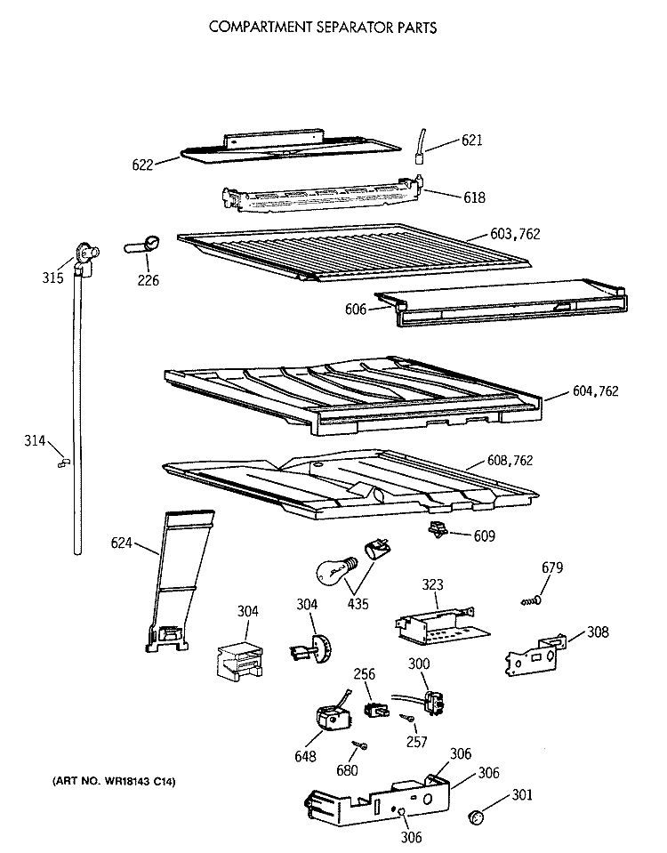 COMPARTMENT SEPARATOR PARTS Diagram and Parts List for MTX18EAXCRAD  General Electric Refrigerator