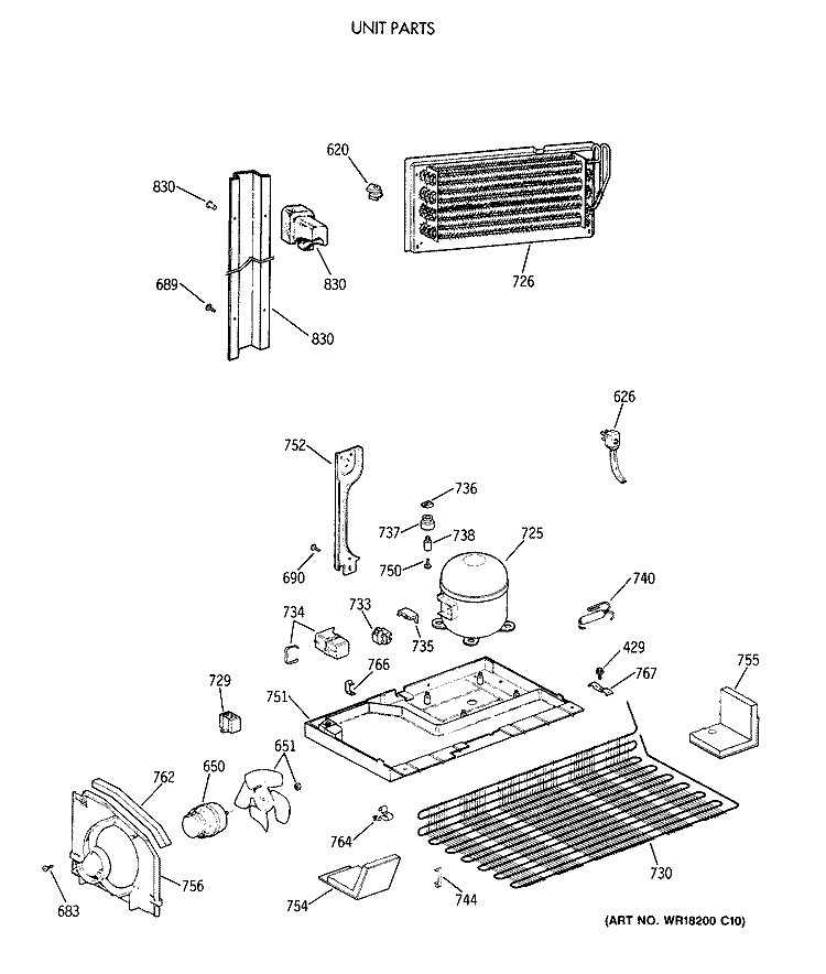 UNIT PARTS Diagram and Parts List for MTX18EAXCRAD  General Electric Refrigerator