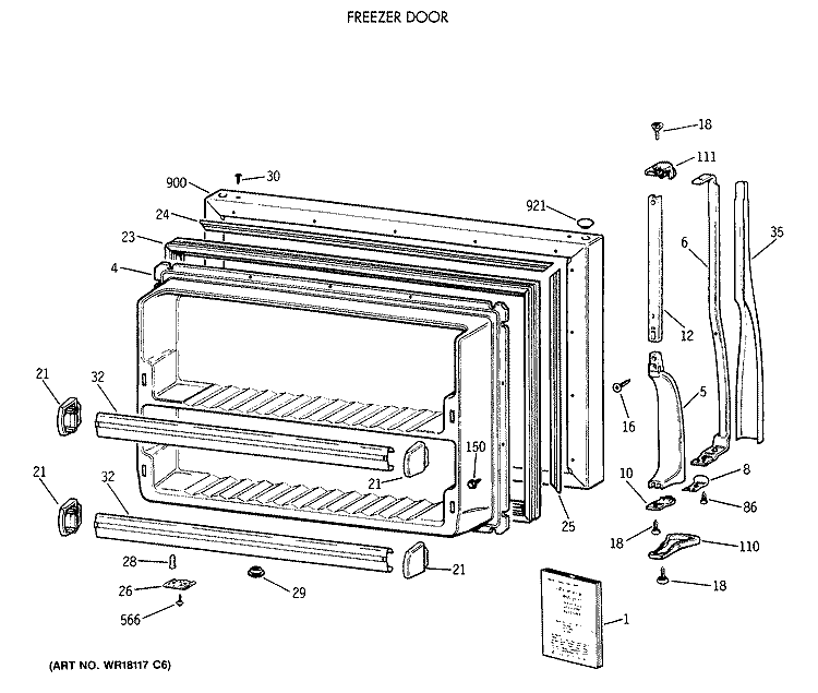FREEZER DOOR Diagram and Parts List for MTX18GIXCRWW  General Electric Refrigerator