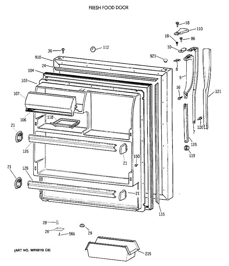 FRESH FOOD DOOR Diagram and Parts List for MTX18GIXCRWW  General Electric Refrigerator