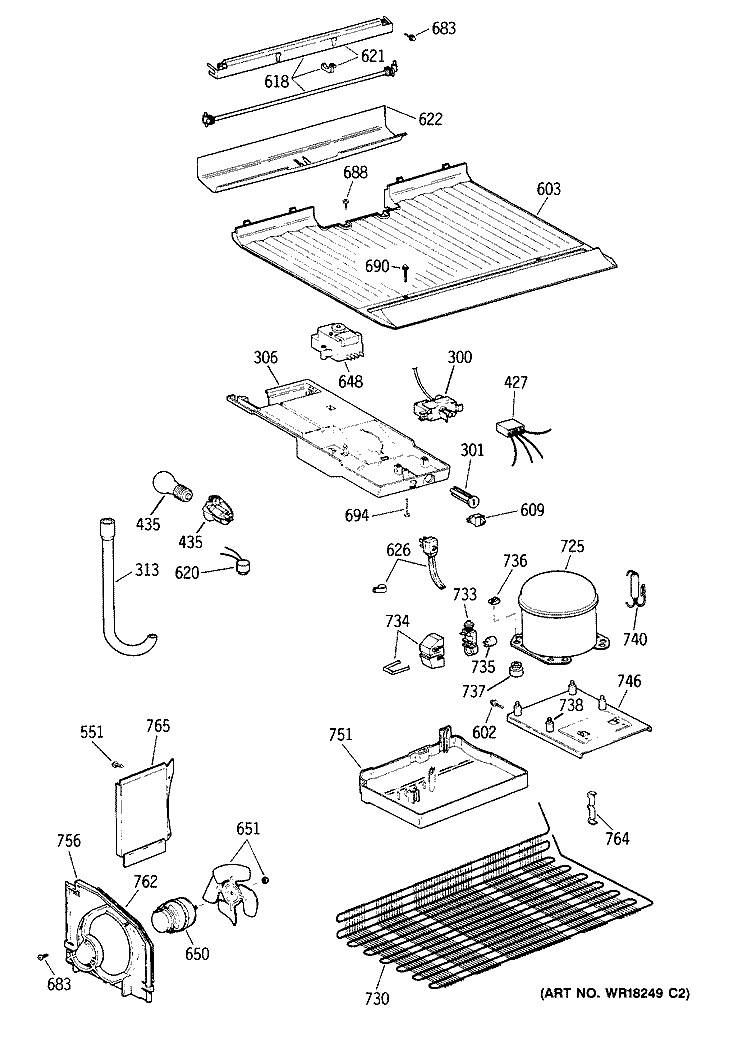 Section Diagram and Parts List for MTX18LYYBRWH  General Electric Refrigerator