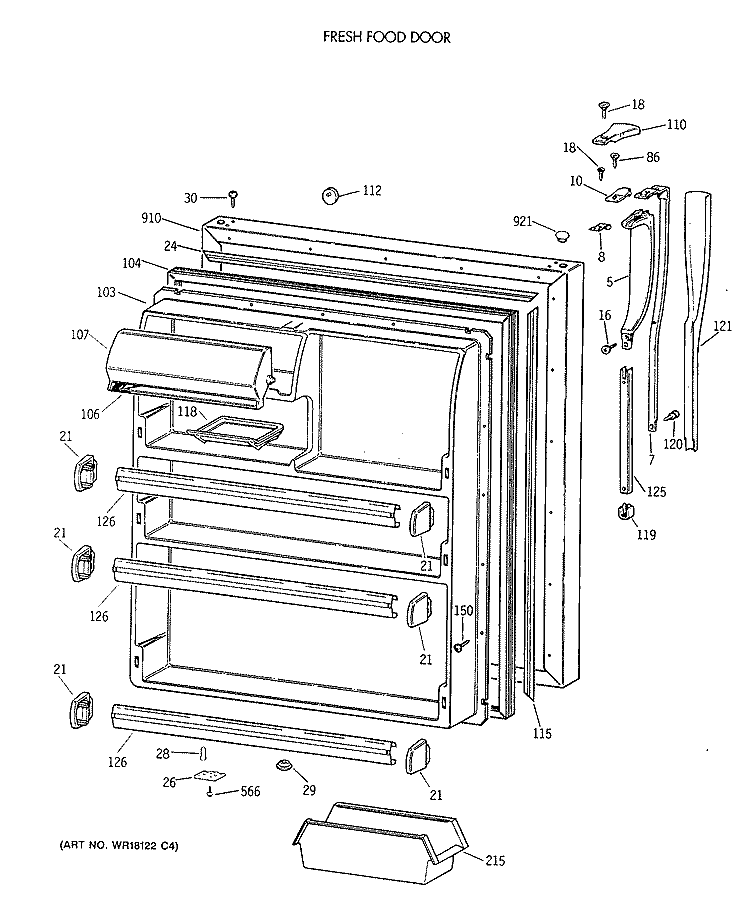 FRESH FOOD DOOR Diagram and Parts List for MTX21GASCRWW  General Electric Refrigerator