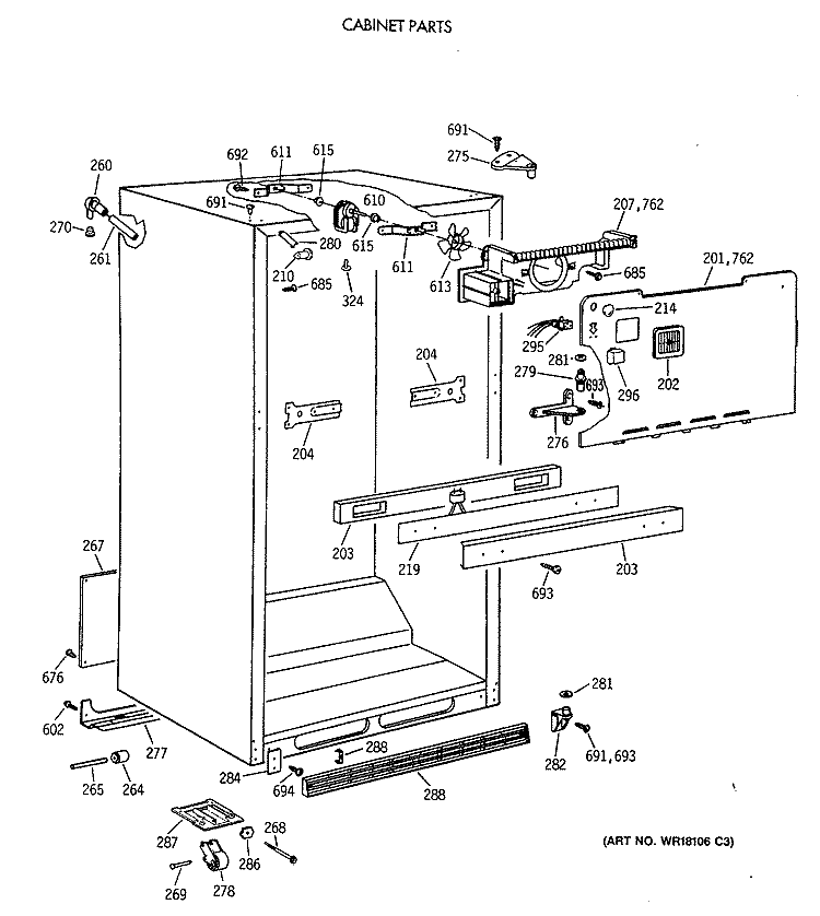CABINET PARTS Diagram and Parts List for MTX21GASCRWW  General Electric Refrigerator