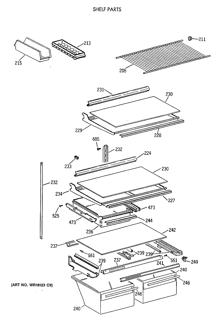 SHELF PARTS Diagram and Parts List for MTX21GASCRWW  General Electric Refrigerator