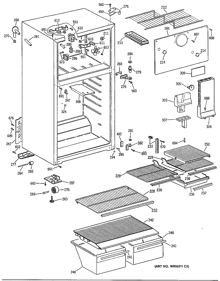 Section Diagram and Parts List for MTE16EATJRWH  General Electric Refrigerator