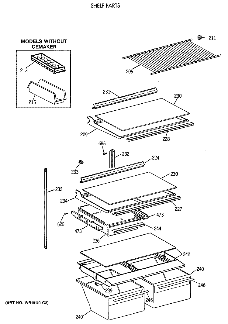 SHELF PARTS Diagram and Parts List for MTX18GAXERWW  General Electric Refrigerator