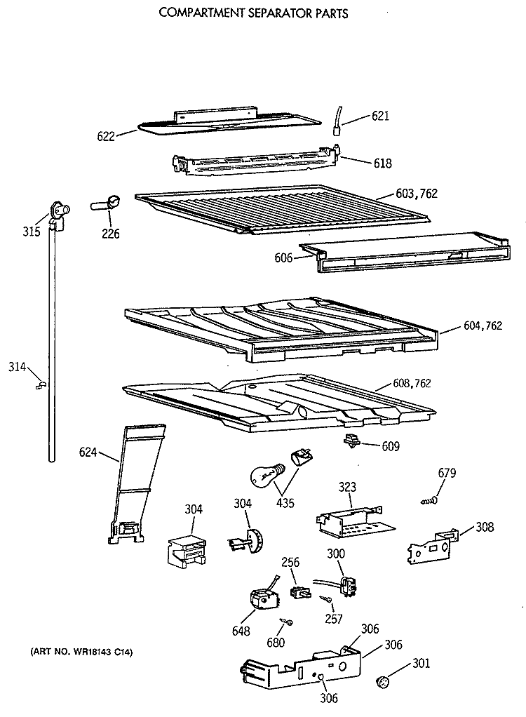 COMPARTMENT SEPARATOR PARTS Diagram and Parts List for MTX18GAXERWW  General Electric Refrigerator