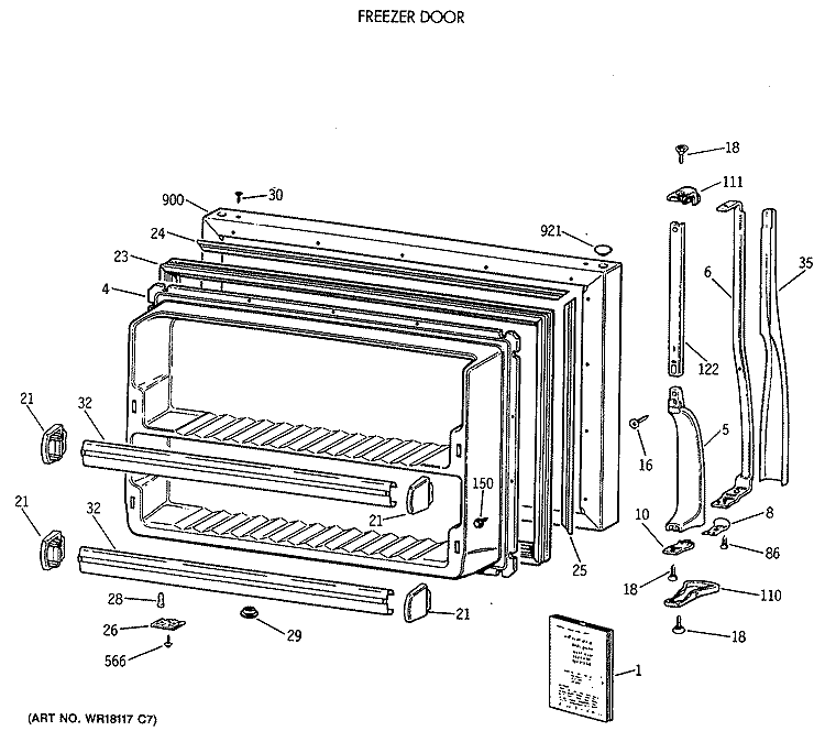 FREEZER DOOR Diagram and Parts List for MTX21BAXDRWH  General Electric Refrigerator