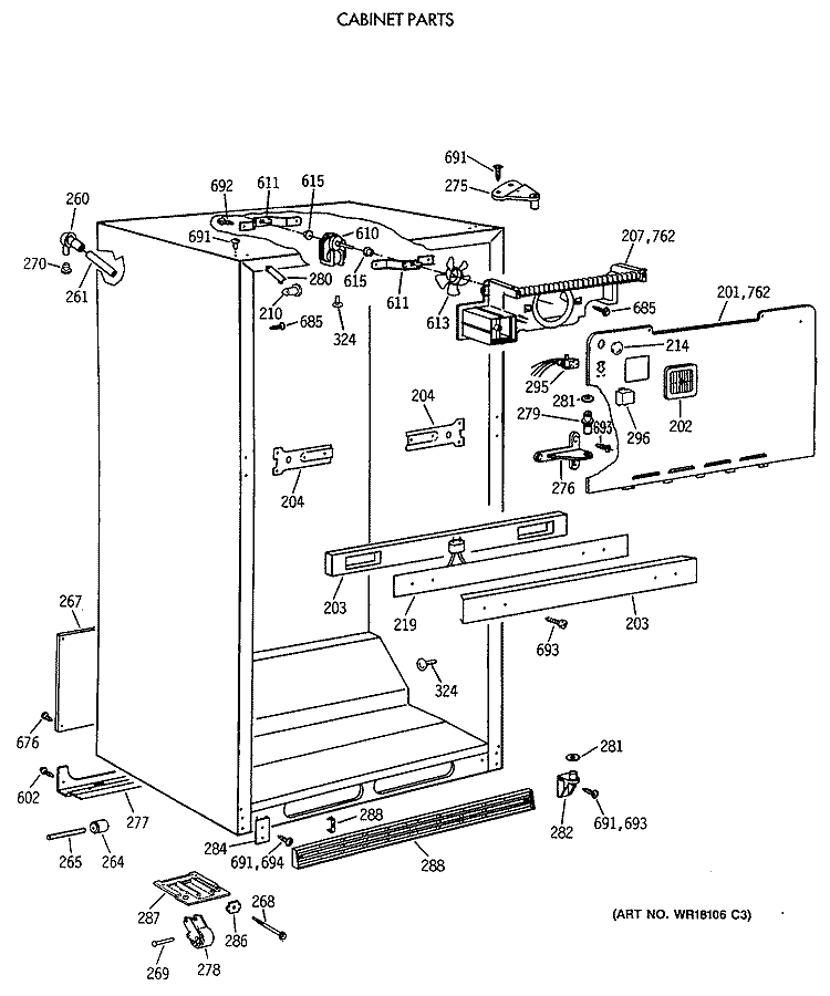 CABINET PARTS Diagram and Parts List for MTX21BAXDRWH  General Electric Refrigerator
