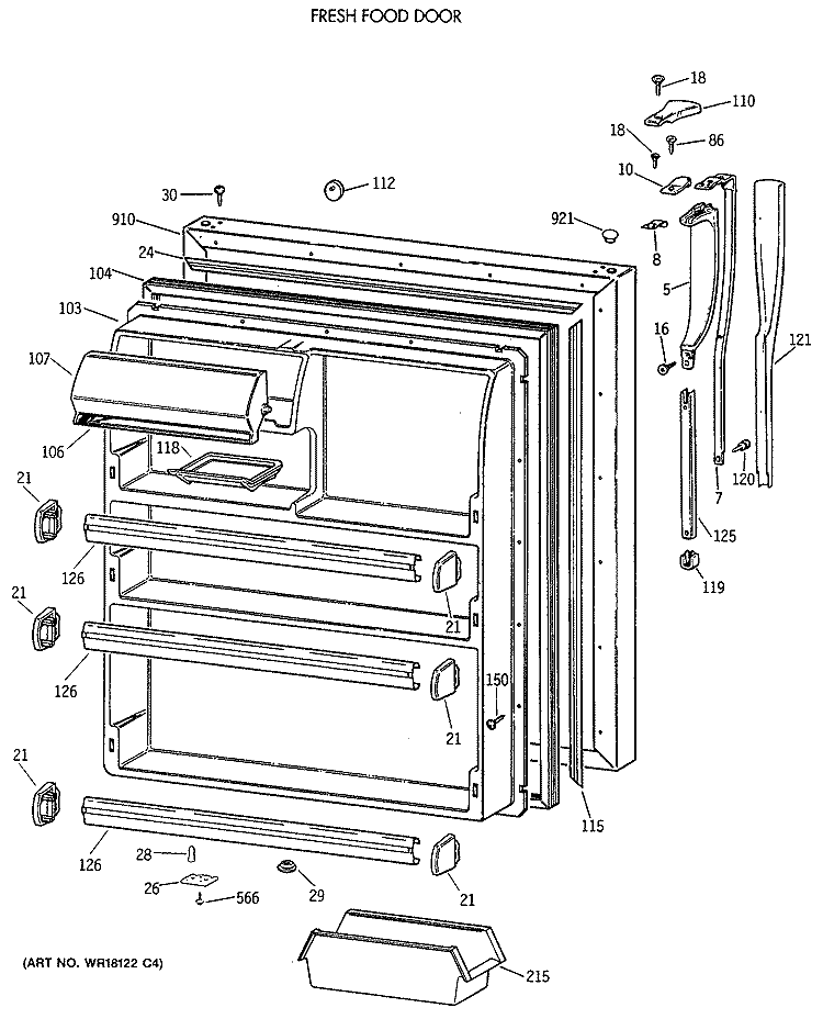 FRESH FOOD DOOR Diagram and Parts List for MTX21GAXDRWW  General Electric Refrigerator