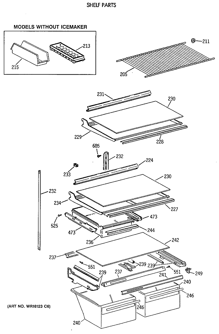 SHELF PARTS Diagram and Parts List for MTX21GAXDRWW  General Electric Refrigerator