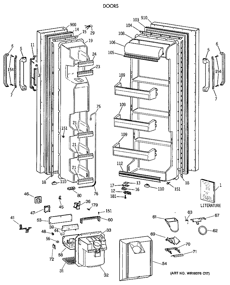 DOORS Diagram and Parts List for MRSC20KWXAWH  General Electric Refrigerator