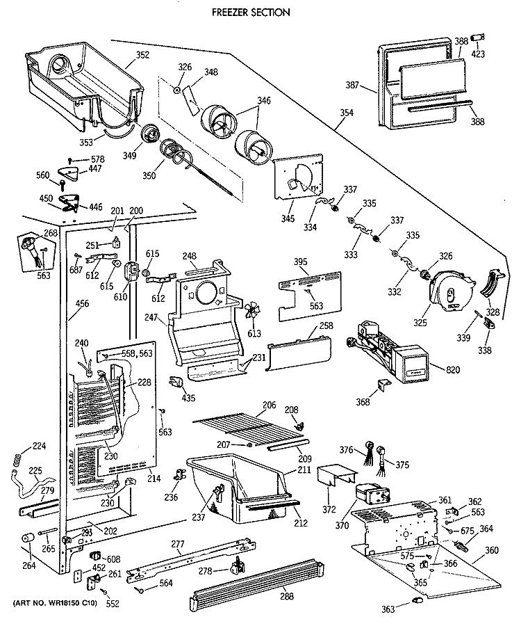 FREEZER SECTION Diagram and Parts List for MRSC20KWXAWH  General Electric Refrigerator