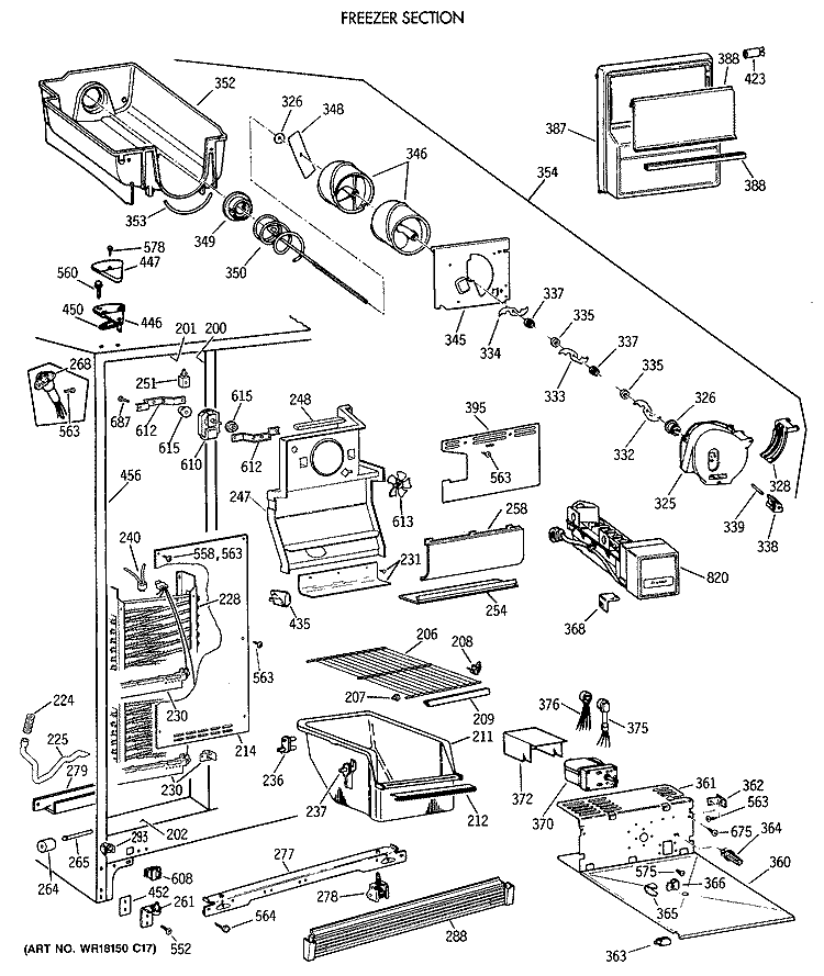 FREEZER SECTION Diagram and Parts List for MSG20GWXAWW  General Electric Refrigerator