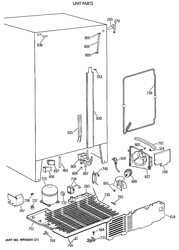 UNIT PARTS Diagram and Parts List for MSG20GWXAWW  General Electric Refrigerator