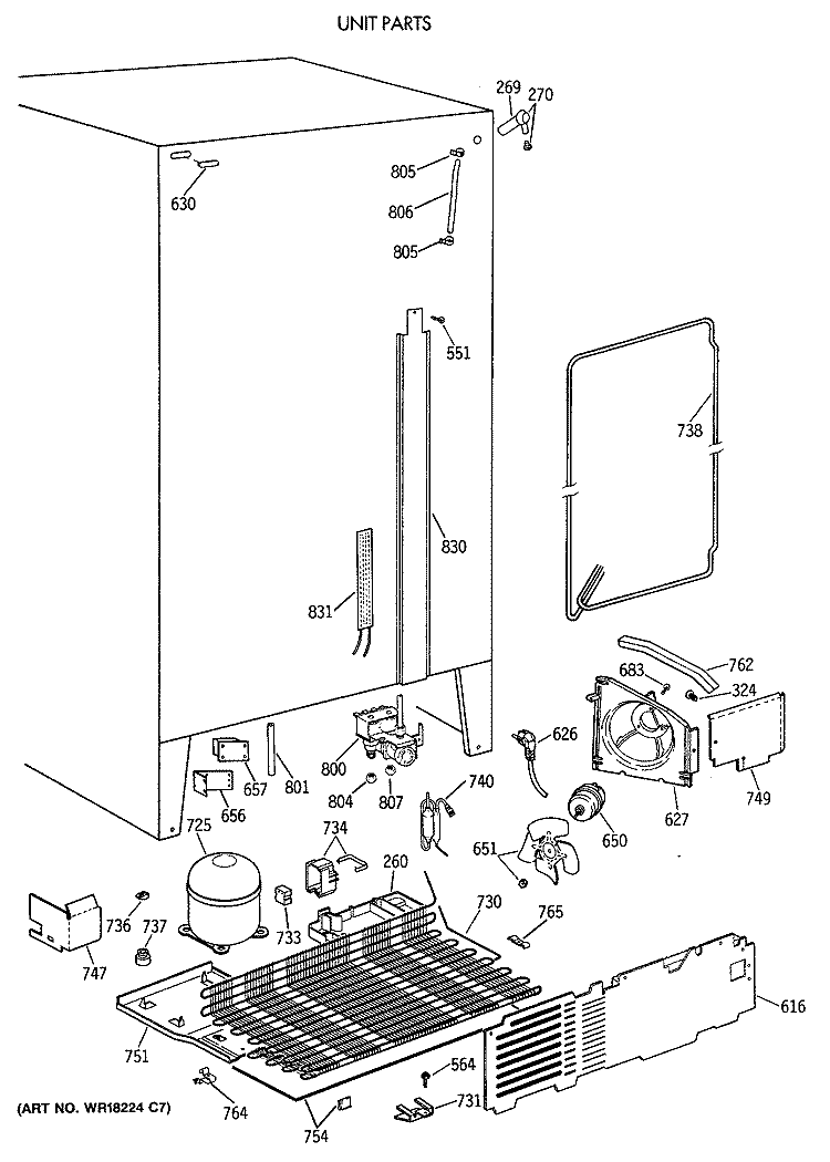 UNIT PARTS Diagram and Parts List for MSG22GRXAWW  General Electric Refrigerator